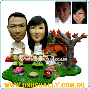 Custom 3D Lovely Couple Figurines At Garden Wooden Hut